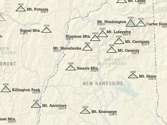 Northeast USA Prominent Peaks Map Poster - Beige & Slate