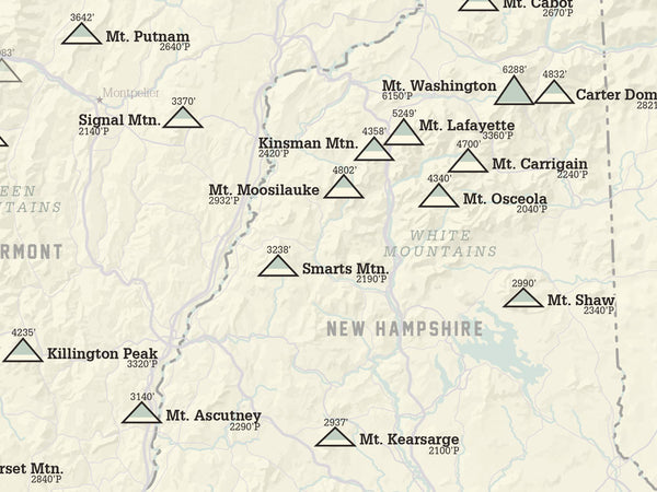 Northeast Usa 2000 Prominence Peaks Map 18x24 Poster Best Maps Ever