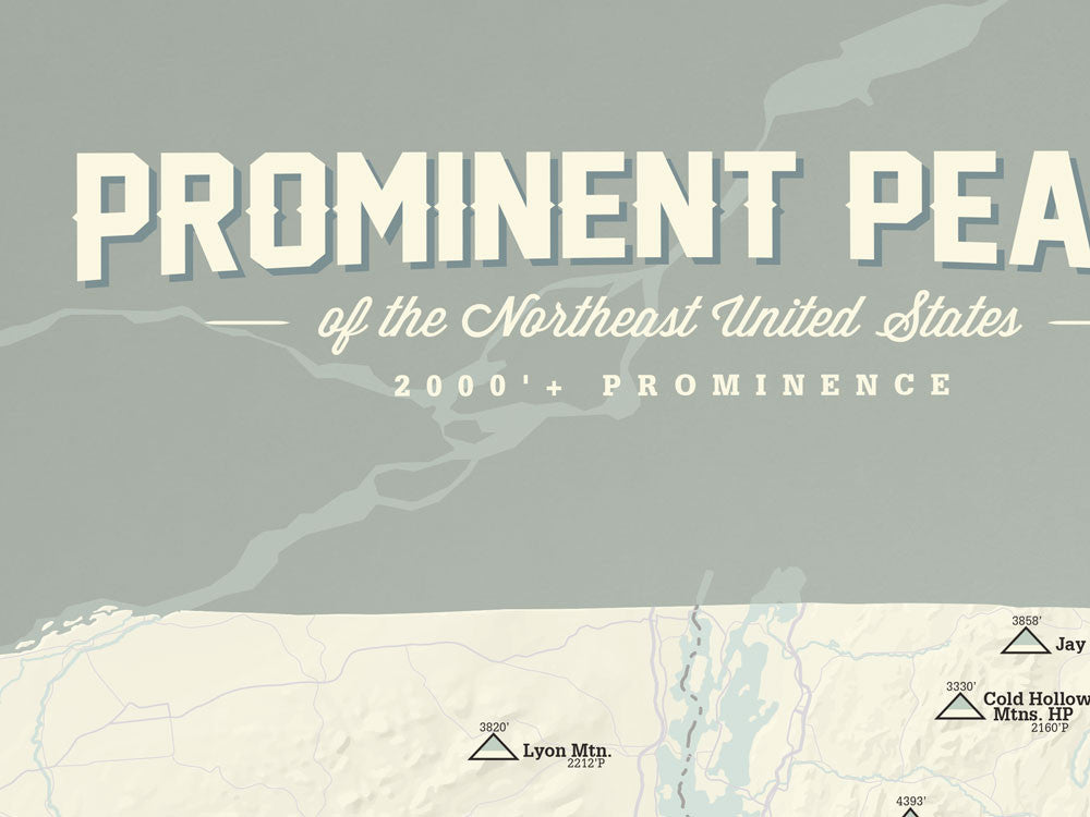 Northeast USA Prominent Peaks Map Poster - Beige & Slate
