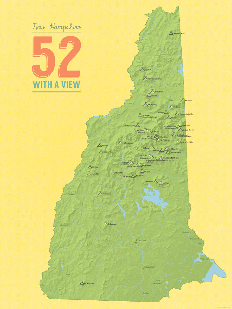 New Hampshire's '52 With A View' Scratch-Off Hiking Map - 11x14 Inch, Card Stock, Hiking Log & Gift