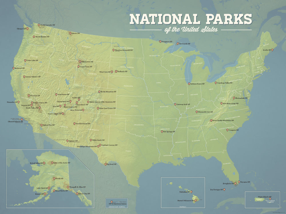 US National Parks Map Poster - natural earth