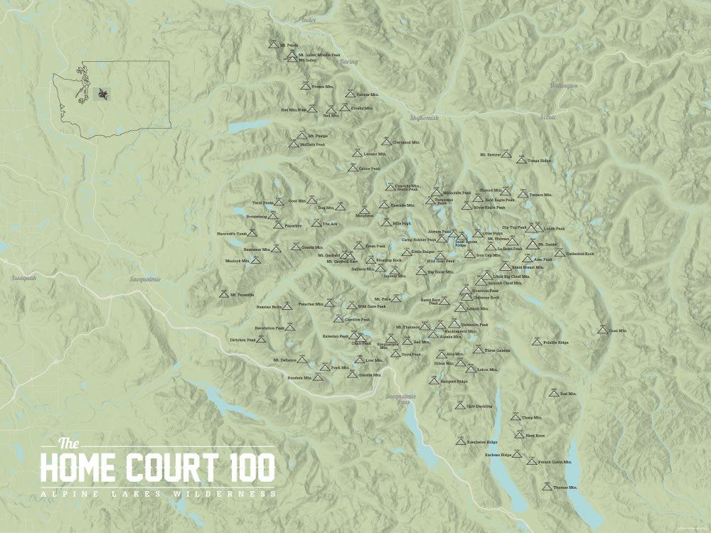 Alpine Lakes Home Court 100 Map Poster - sage