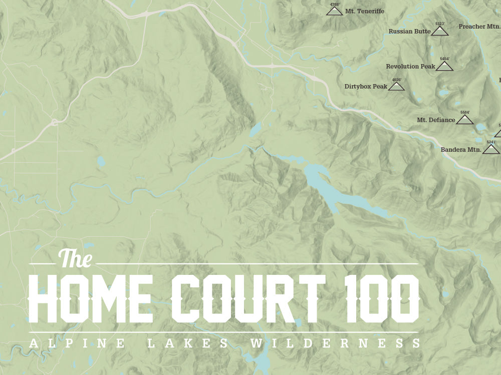 Alpine Lakes Home Court 100 Map Poster - sage