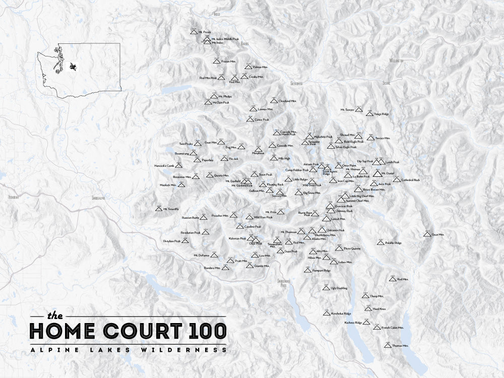 Alpine Lakes Home Court 100 Map Poster - gray