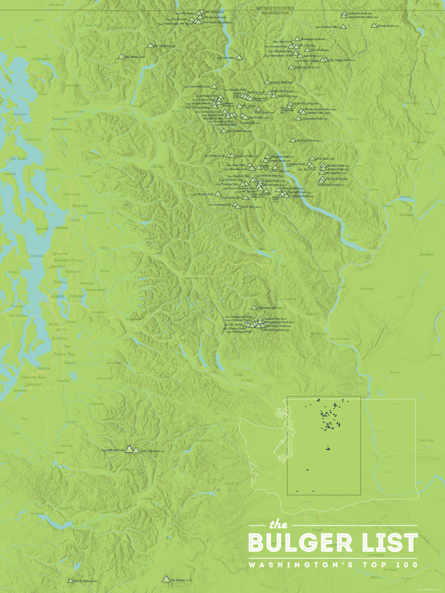 Washington Bulger List map poster - bright green