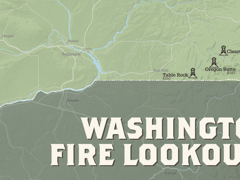 Washington Fire Lookouts map poster- sage & olive