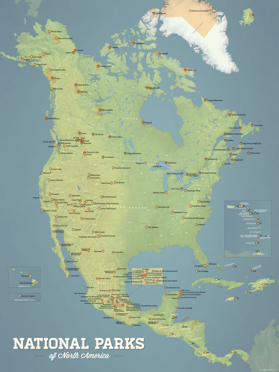 North America National Parks map poster - natural earth