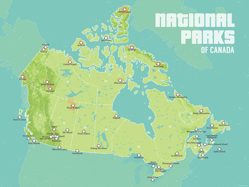 Canada National Parks map poster - green & aqua