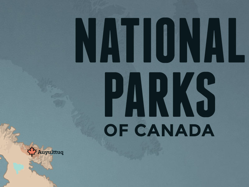 Canada National Parks map poster - tan & slate blue