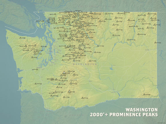 Washington 2000' Prominence Peaks Map 18x24 Poster