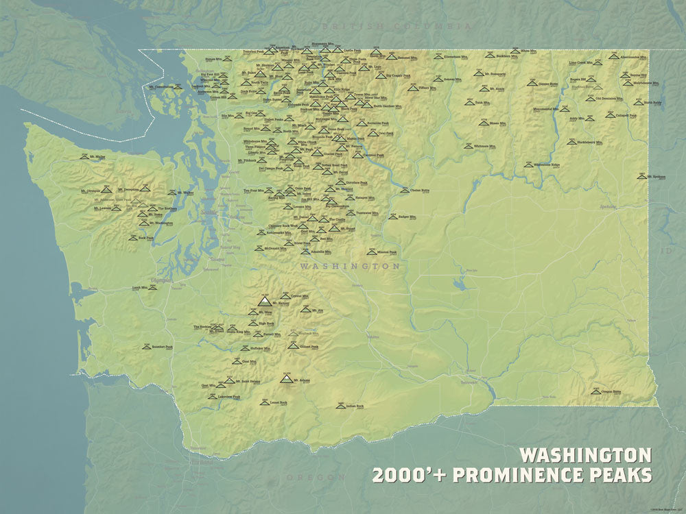 Washington Prominent Peaks map poster - natural earth