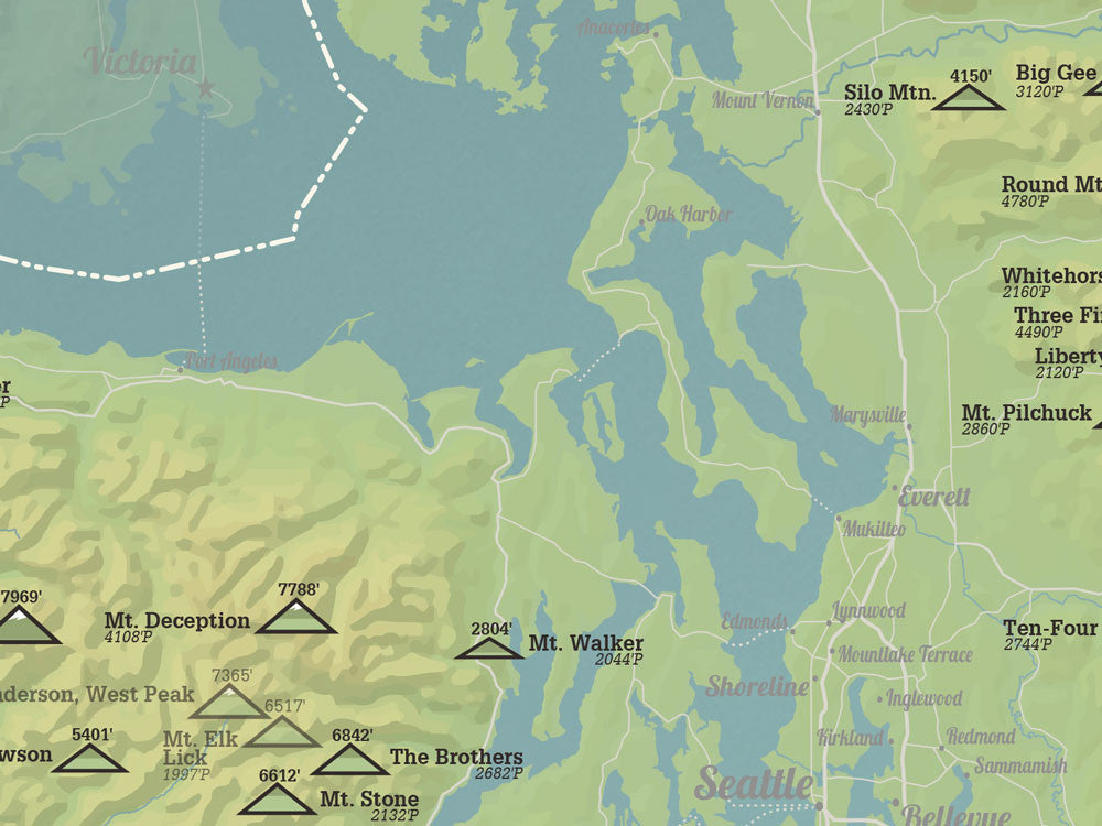 Washington Prominent Peaks map poster - natural earth