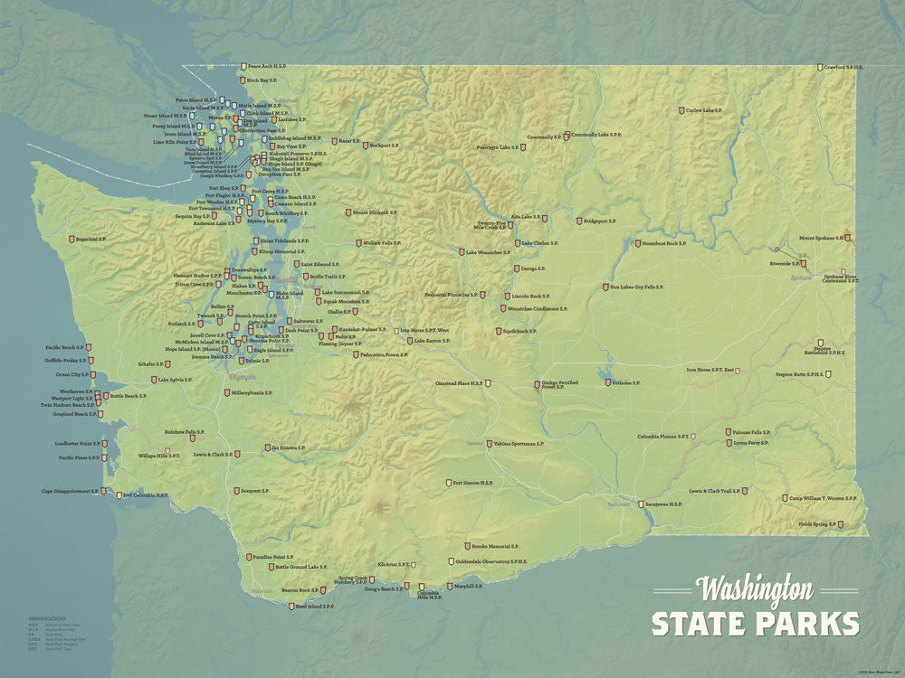Washington State Parks Map Poster - natural earth