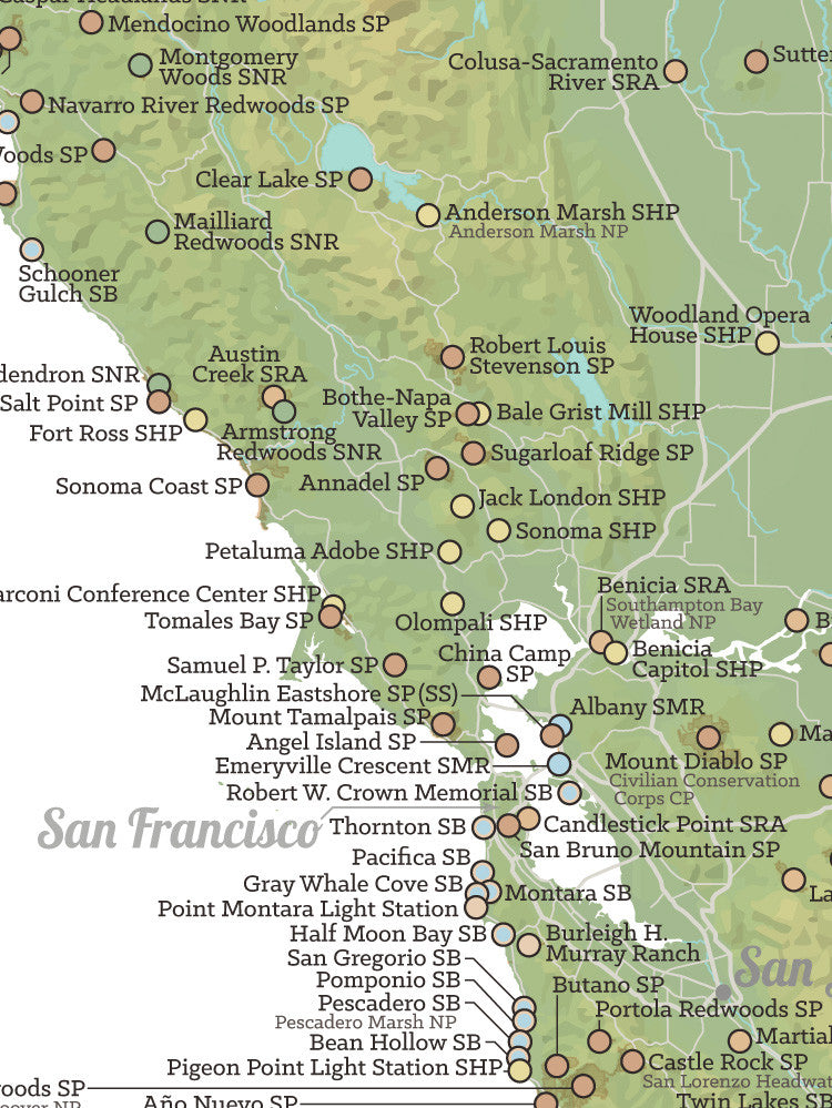 California State Parks Map Poster - green & white