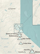 California Ski Resorts Map Poster - beige & opal blue