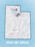 Utah Ski Resorts map poster - white & light blue