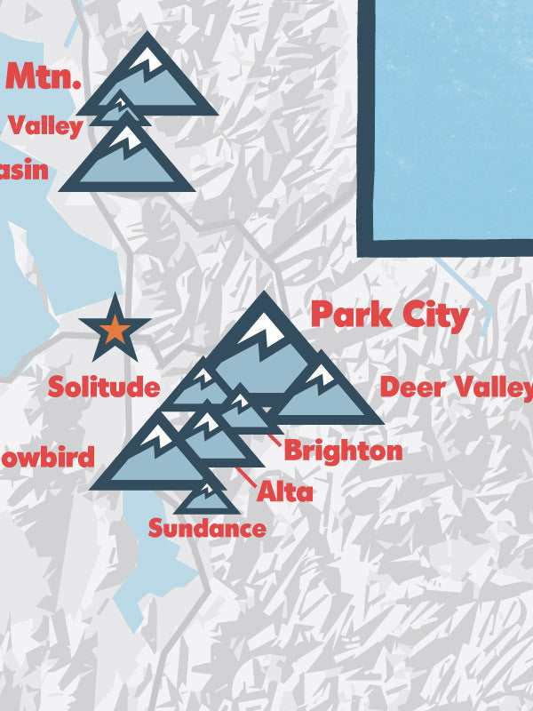 Utah Ski Resorts map poster - white & light blue
