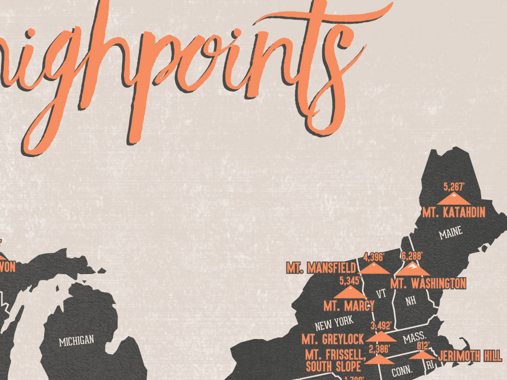State Highpoints Map 18x24 Poster - Best Maps Ever