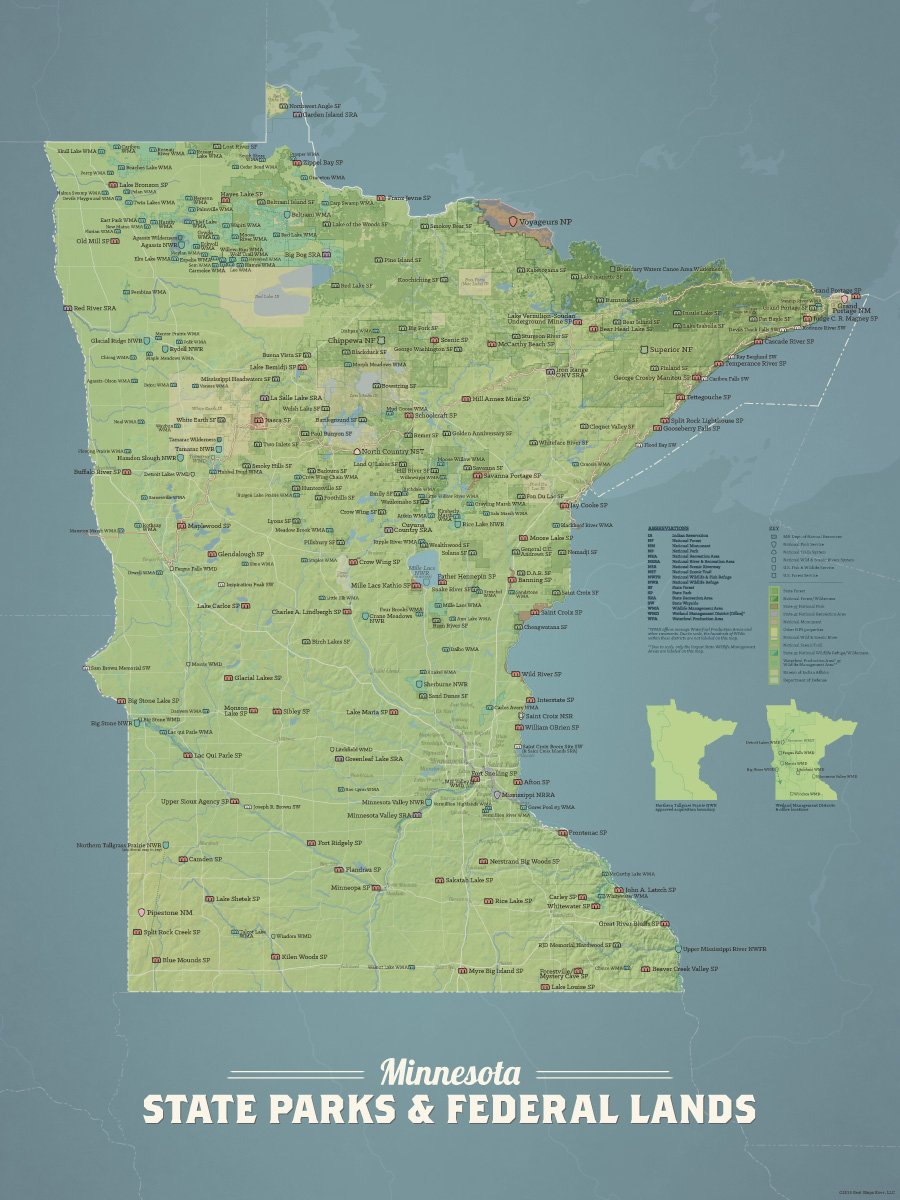 Minnesota State Parks, Federal Land, Public Land Map Poster - natural earth