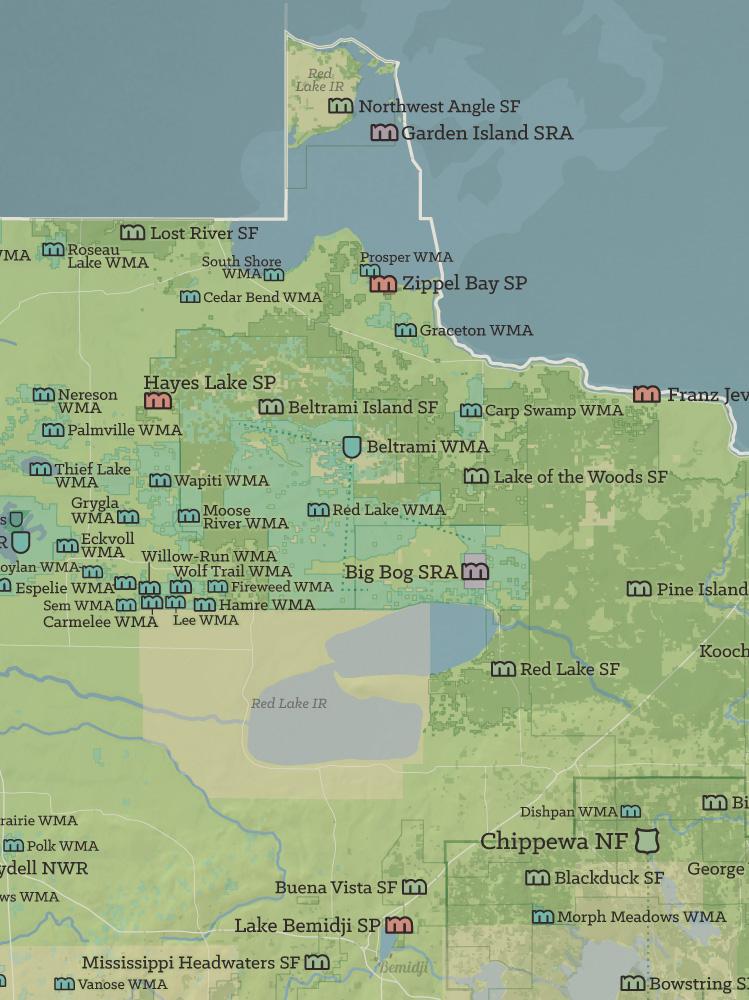 Minnesota State Parks, Federal Land, Public Land Map Poster - natural earth