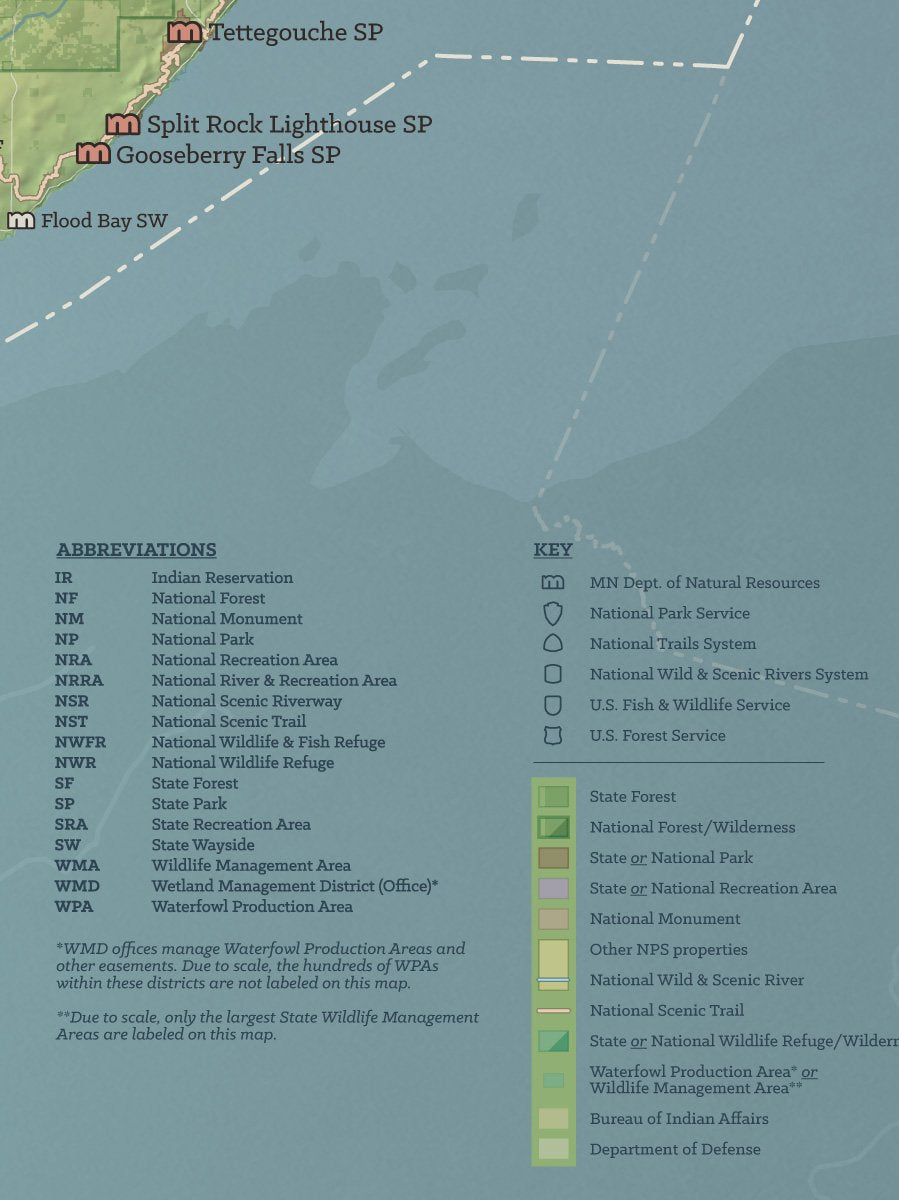 Minnesota State Parks, Federal Land, Public Land Map Poster - natural earth