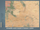 Wyoming State Parks & Federal Lands map poster - camel & slate blue