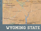 Wyoming State Parks & Federal Lands map poster - camel & slate blue