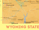 Wyoming State Parks & Federal Lands map poster - orange & yellow