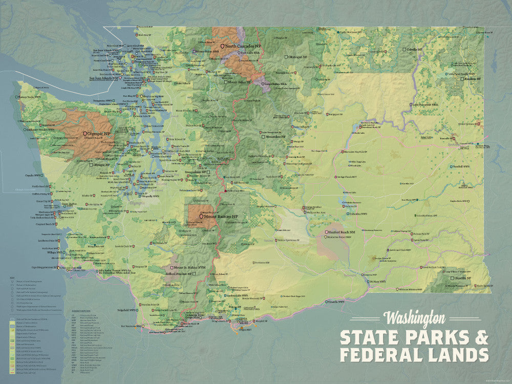 Washington State Parks & Federal Lands Map Poster - natural earth