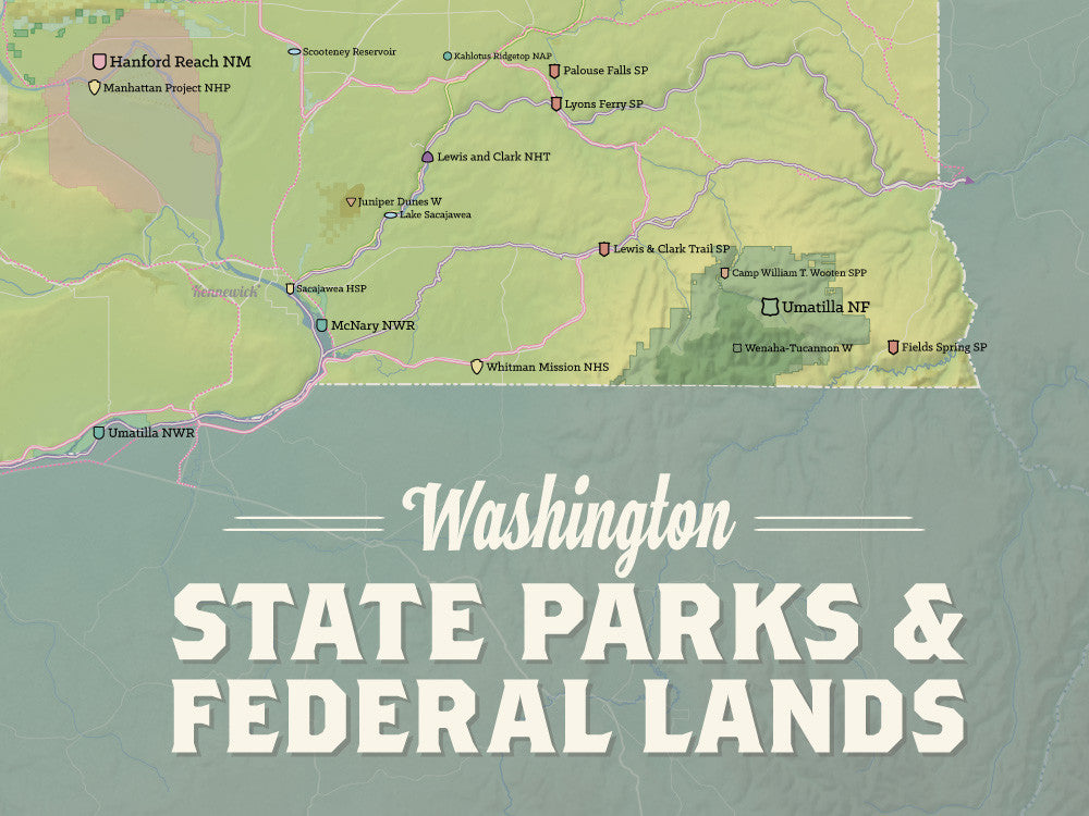 Washington State Parks & Federal Lands Map Poster - natural earth