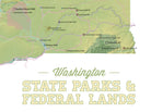 Washington State Parks & Federal Lands Map Poster - green & white