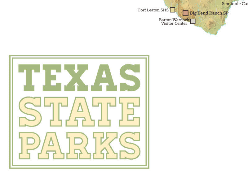 Texas State Parks Map Poster - green & white