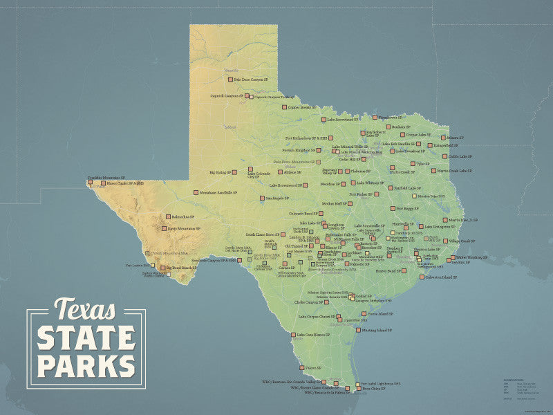 Texas State Parks Map Poster - natural earth