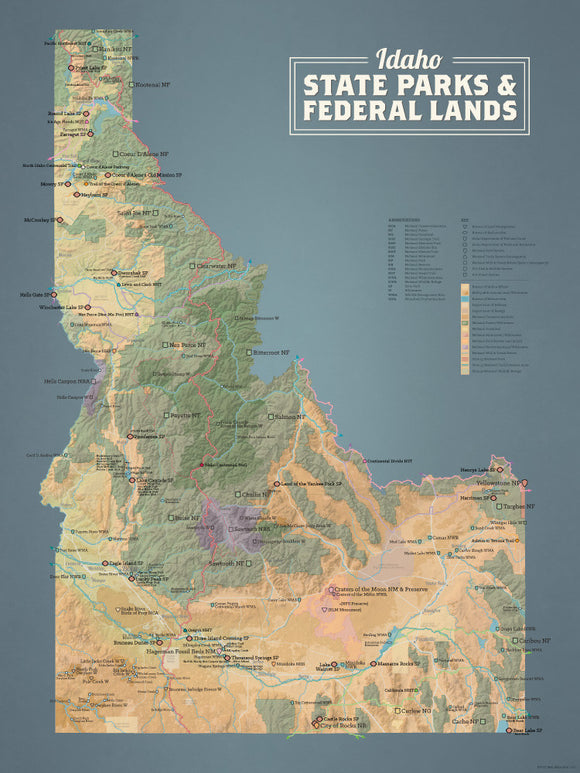 Idaho State Parks & Federal Lands Map 18x24 Poster