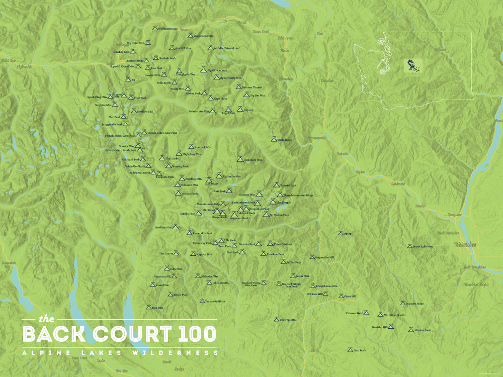  Wenatchee, Washington 'Back Court 100' Map Poster - bright green