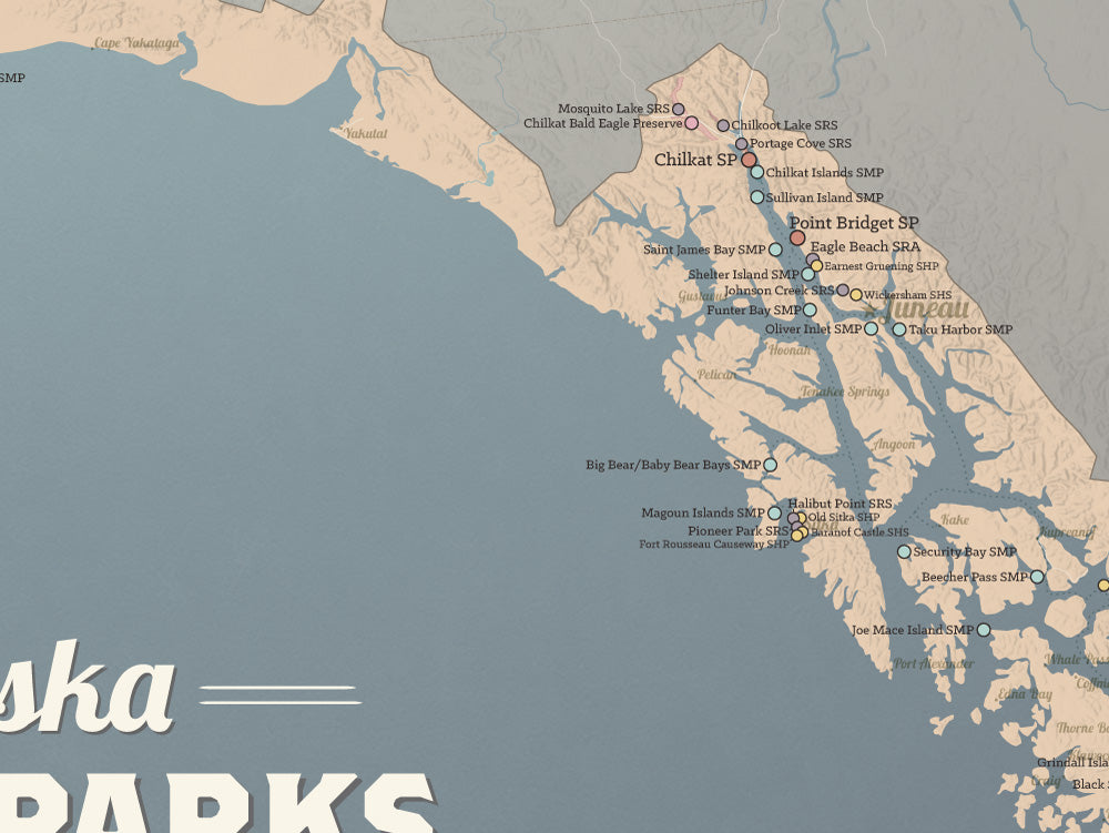 Alaska State Parks Map Poster - tan & slate blue