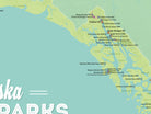 Alaska State Parks Map Poster - green & aqua