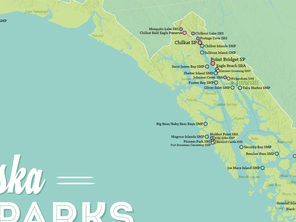 Alaska State Parks Map Poster - green & aqua