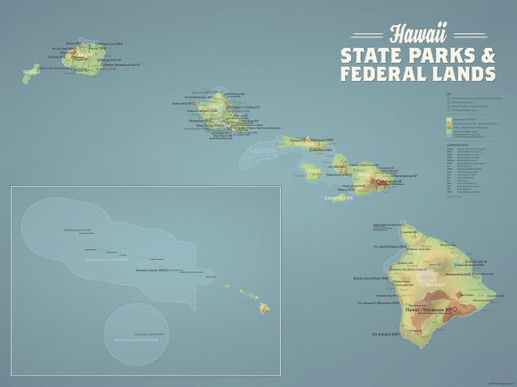 Hawaii State Parks & Federal Lands Map 18x24 Poster