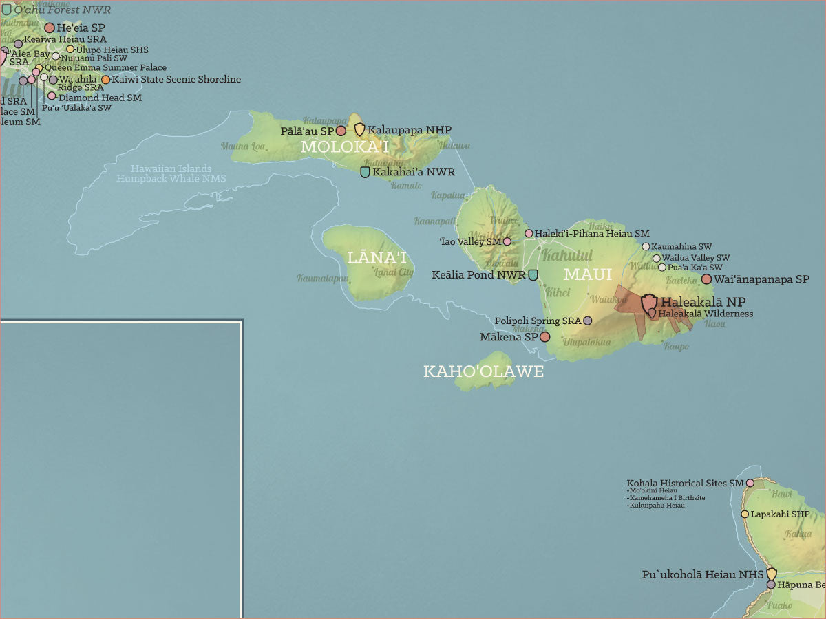 Hawaii State Parks & Federal Lands Map Poster - natural earth