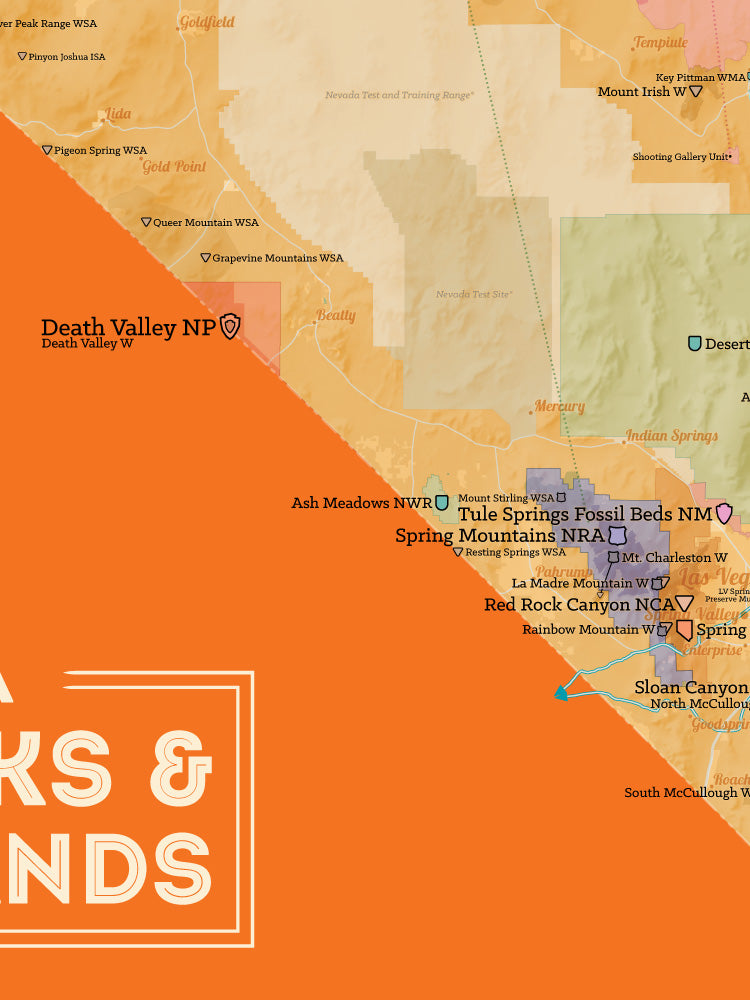 Nevada State Parks & Federal Lands map poster - cream & orange