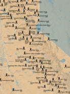 California Fire Towers Lookouts map poster - camel & slate blue