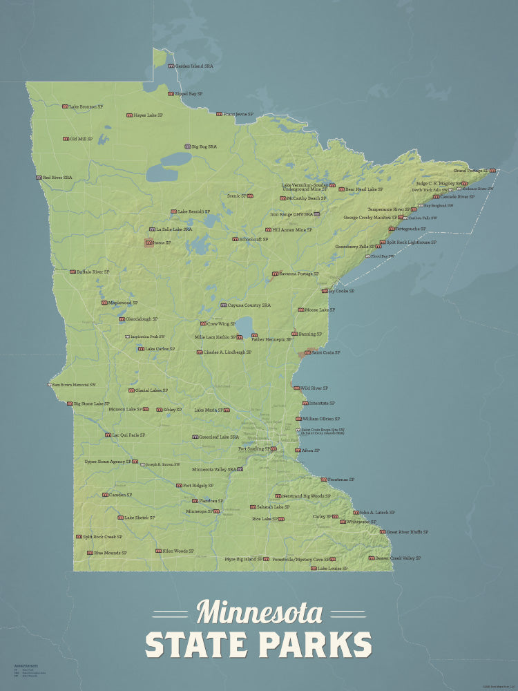 Minnesota State Parks Map Checklist Poster - natural earth
