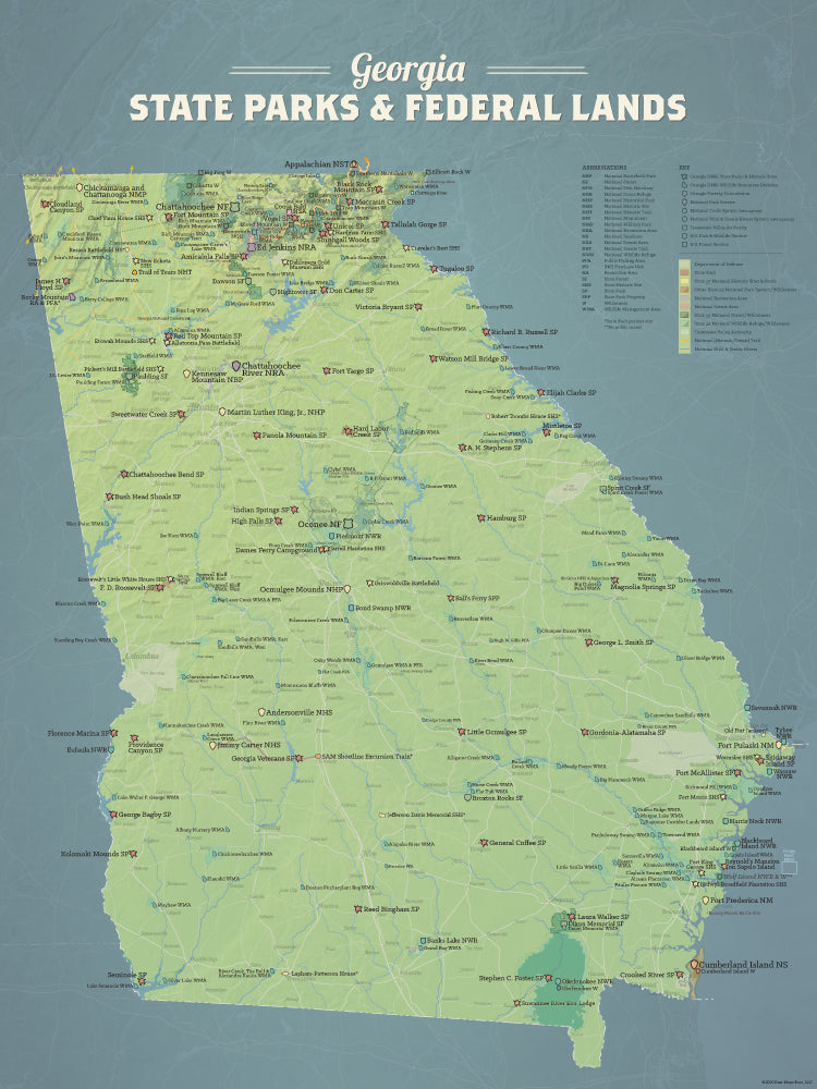 Georgia State Parks & Federal Lands Map Poster - natural earth