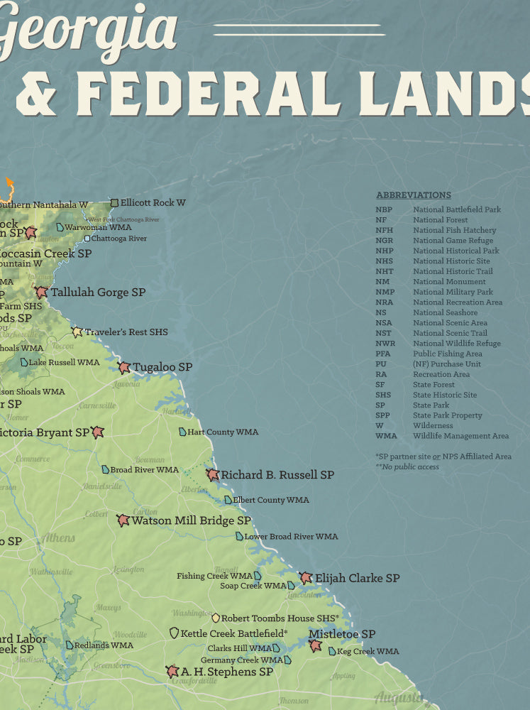 Georgia State Parks & Federal Lands Map 18x24 Poster