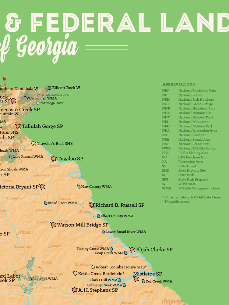 Georgia State Parks & Federal Lands Map 18x24 Poster