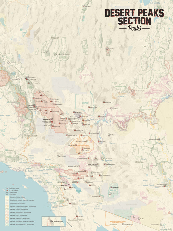 Desert Peaks Section Climbers' Checklist Map 18x24 Poster