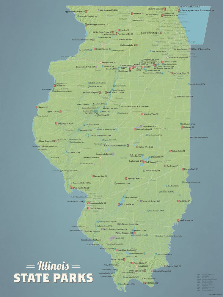 Illinois State Parks Map Poster - natural earth