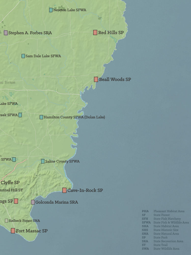 Illinois State Parks Map Poster - natural earth