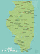 Illinois State Parks Map Poster - green & aqua
